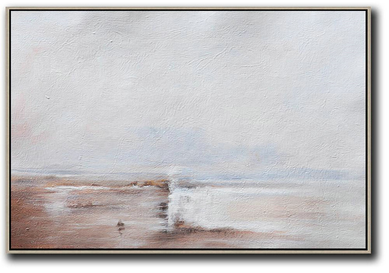 Hand Painted Extra Large Abstract Painting,Horizontal Palette Knife Contemporary Art,Modern Abstract Wall Art,Taupe,Grey,White.etc